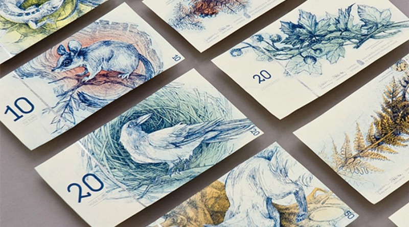 Student designed a fictional currency, the Hungarian euro with Beautiful plants and animal Designs